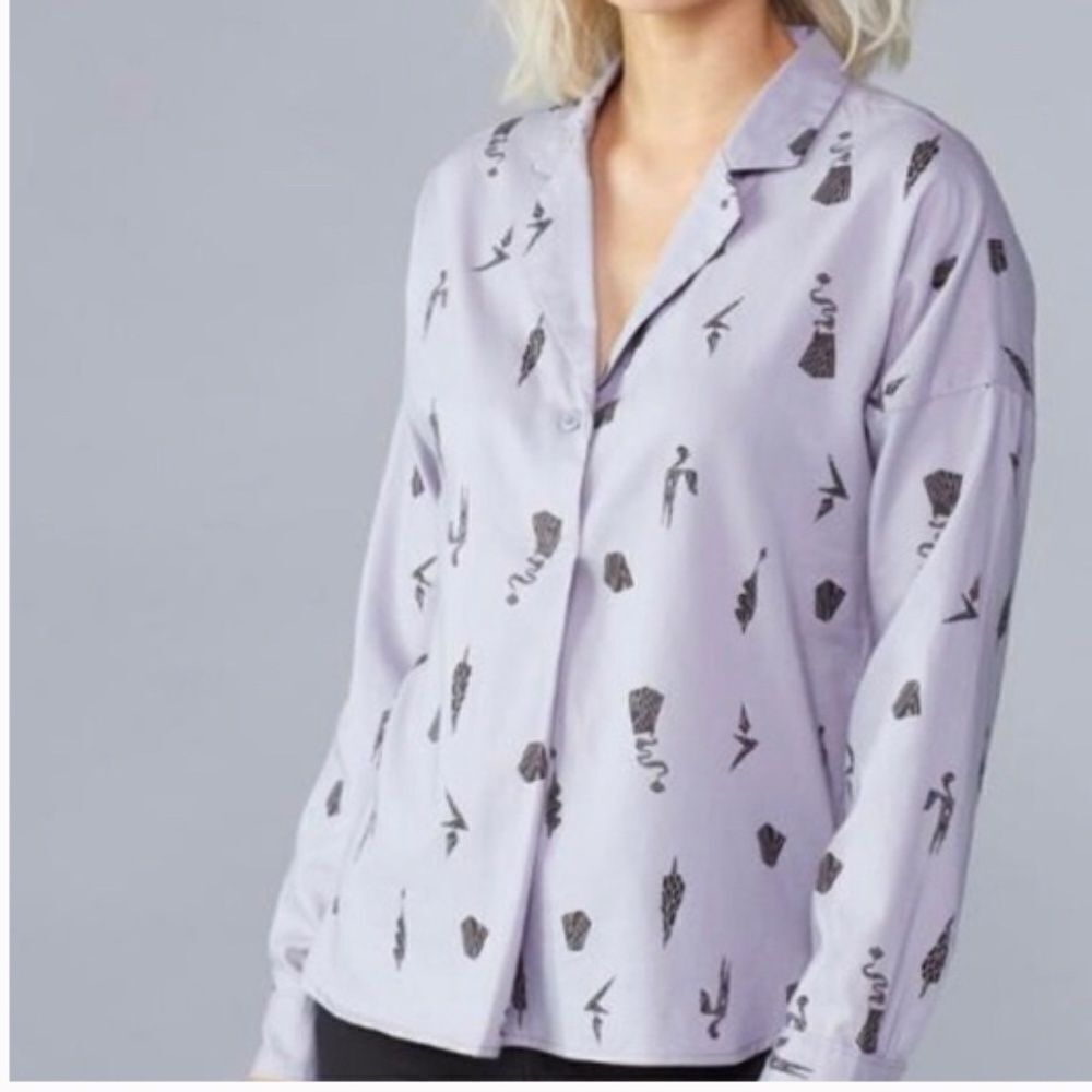 REI Co-op Norseland Long-Sleeve Woven Shirt in Outopia Print. Sz M Purple black